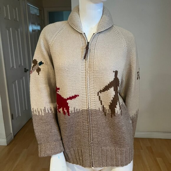 LAUREN BY RALPH LAUREN HAND KNIT HUNTING CARDIGAN ZIP SWEATER SZ L LARGE - Picture 2 of 6